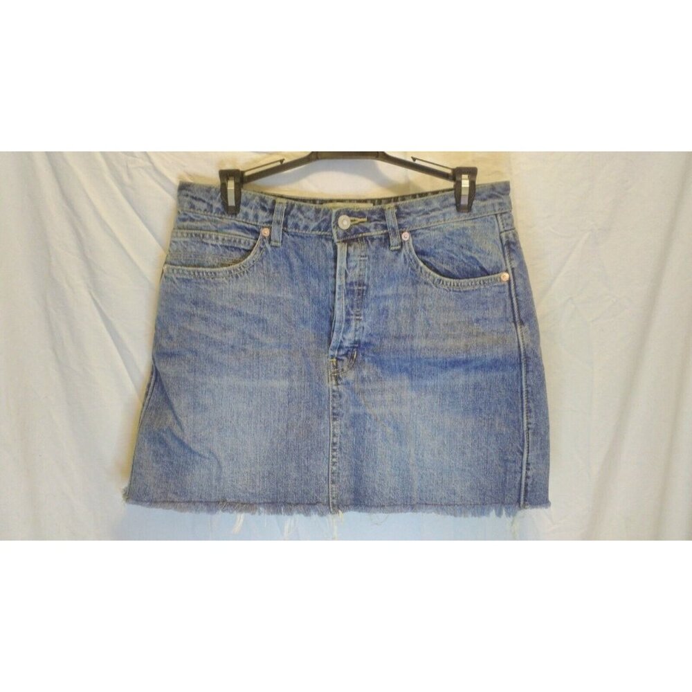 We The Free Denim‎ Blue Jean Skirt Button Fly Frayed Hem Mini 29